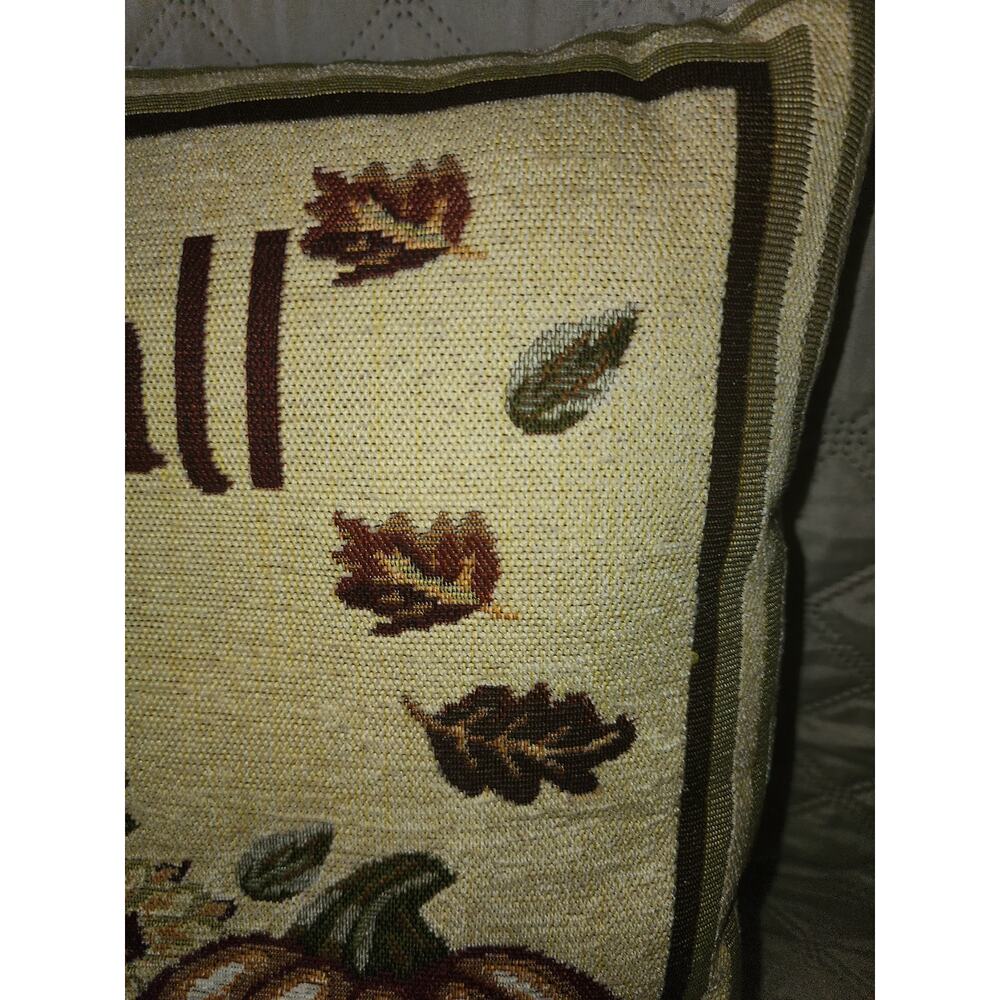 Happy Fall Pillow Pumpkin's Leaves and Sunflower Tapestry Holiday Autumn 20x12 - Picture 6 of 9